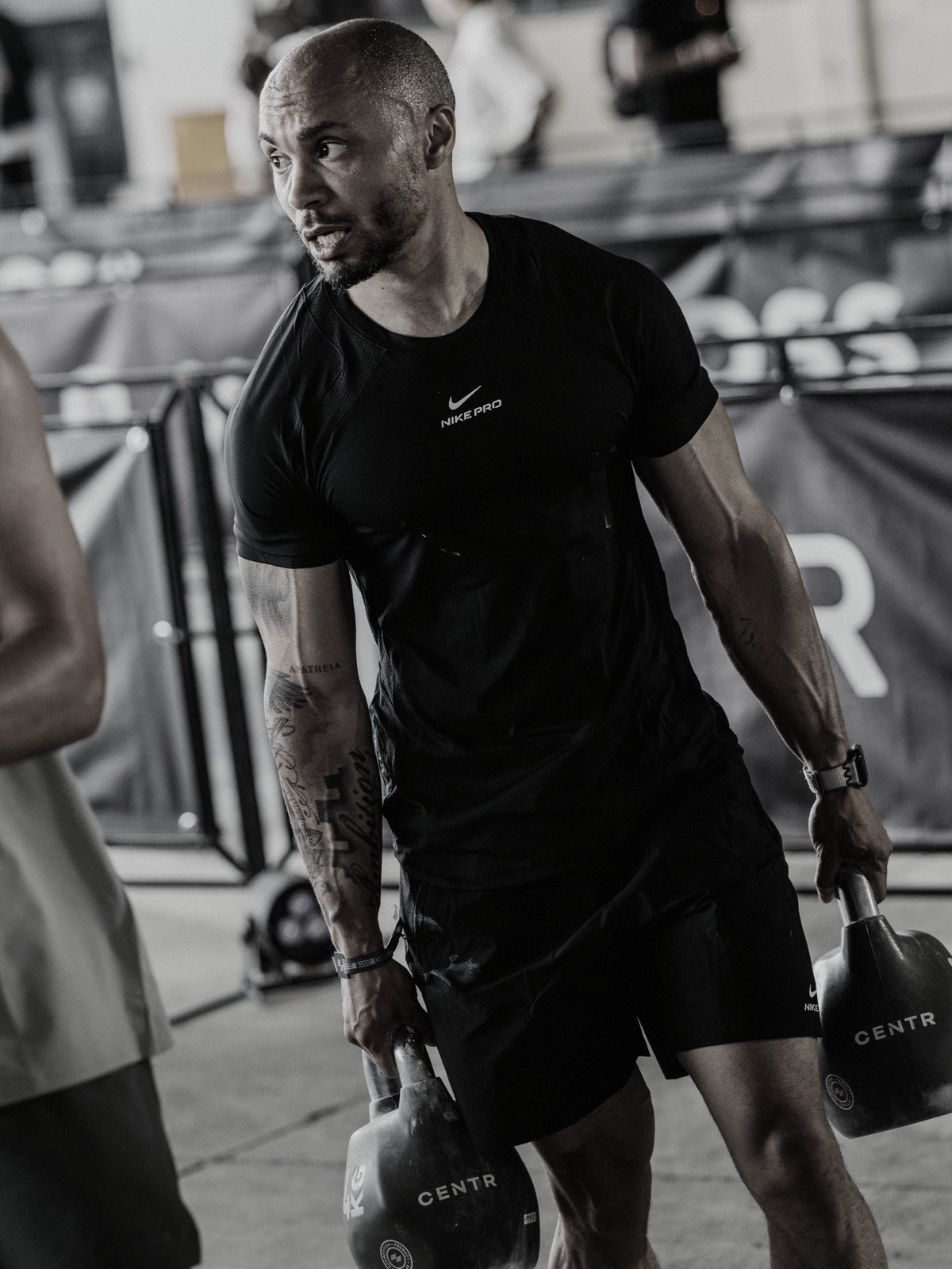 Joey training at a HYROX event
